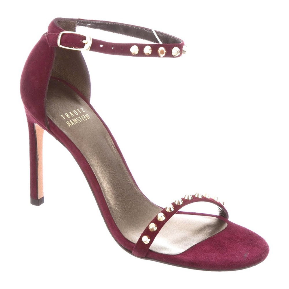 Stuart Weitzman Nudist Song Stud Rockstud Heels Ankle Strap Studded Suede